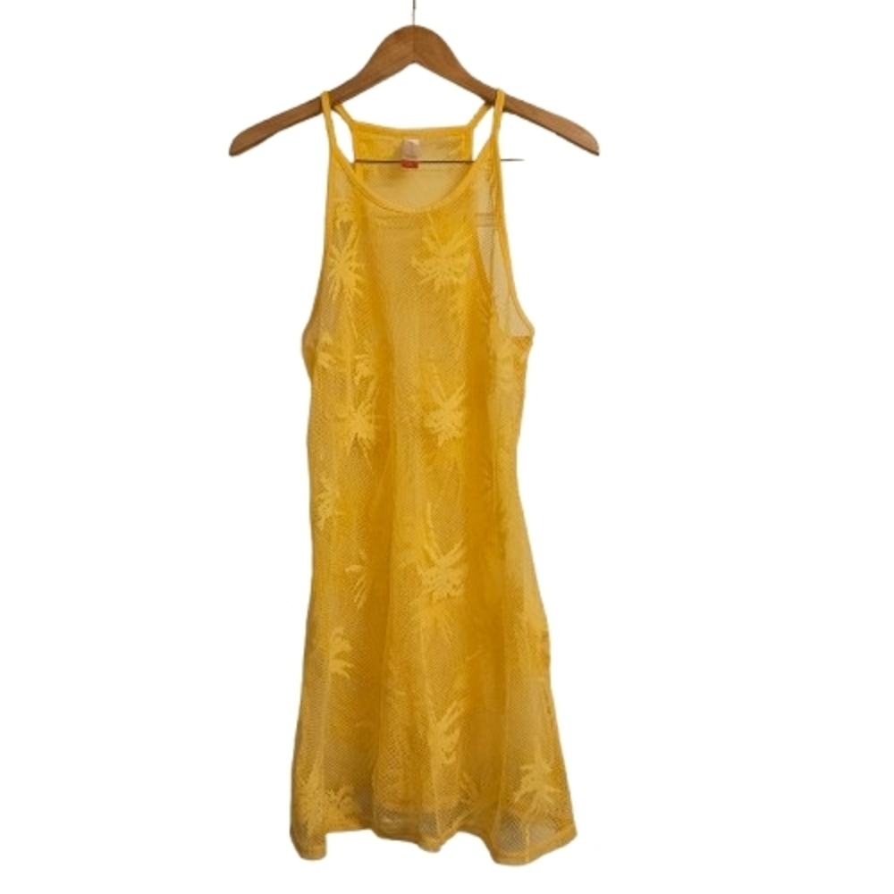 No Boundaries Yellow Swim Coverup Mesh Palm Trees Beachwear Swimwear Tropical